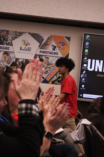 Advocating For Change: Oxford Academy senior Luqman Muhammad garners reaction from public audience following speech at March 7 AUHSD Board meeting. (Photo by Danny Banuelos Chavez)