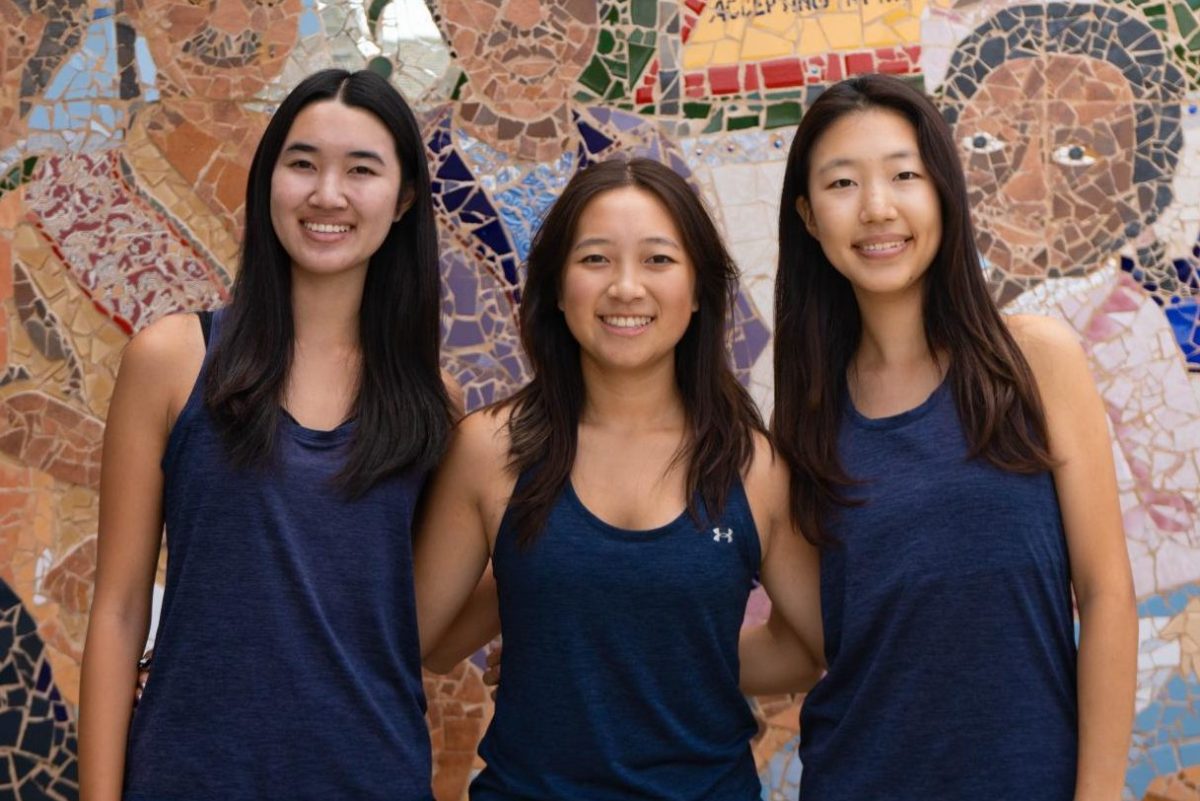 Tennis team captains Ivy Nguyen, Olivia Kang, and Janice Lee, all 12