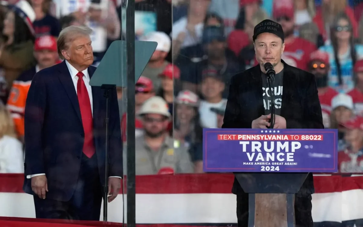 MONEY TALKS: Elon Musk speaks at a Republican rally in Pennsylvania after endorsing Donald Trump in July. (Photo by the Associated Press)
