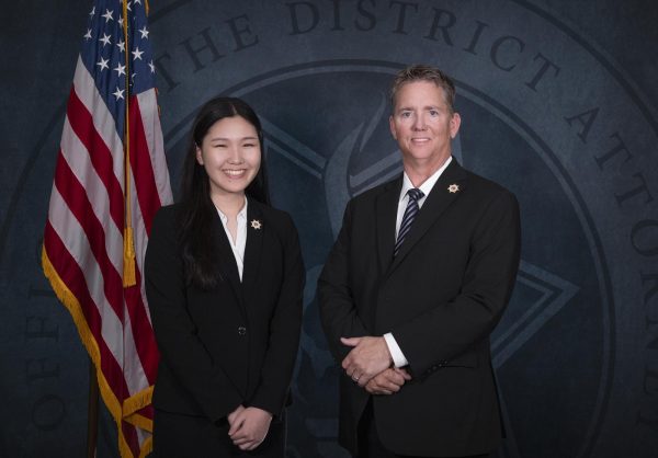 PIONEERING THE WAY: Sophia Park and Tulare County District Attorney Tim Ward smile after Park passes California Bar exam. (Photo Courtesy of Sophia Park)
