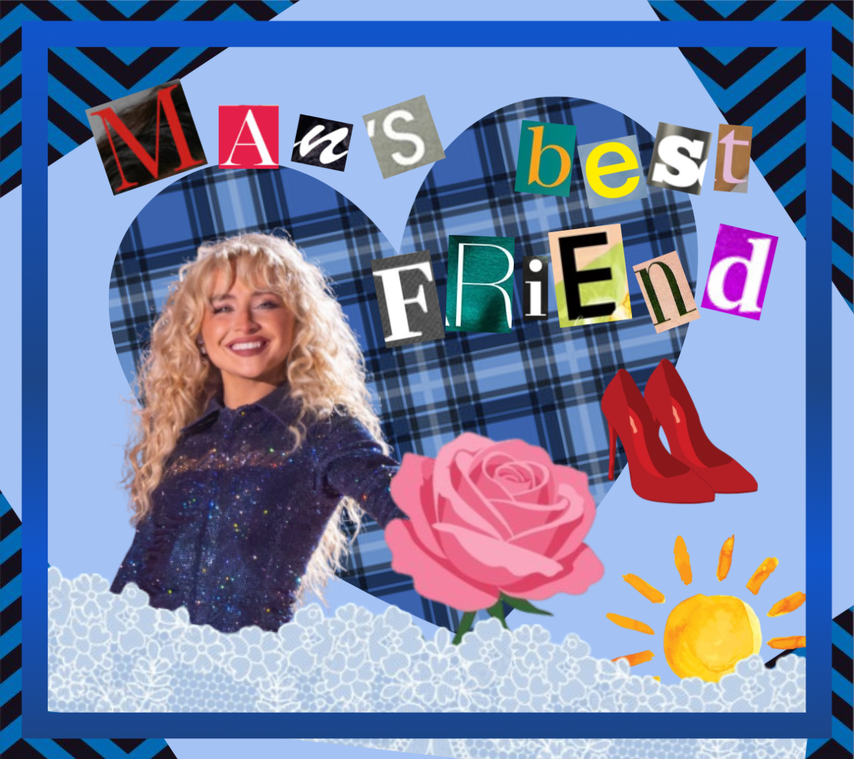 GOOD OLD-FASHIONED FUN: Sabrina Carpenter continues taking the world by storm with equal parts bitterness, cheeky pessimism, and brazen self-assurance in the searing "Man's Best Friend." (Collage by Natalie Akins)