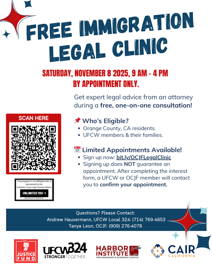 THE CLINICAL CONSULTATION: Oxford sends out in Gmail and ParentSquare a flyer for the free 1-on-1 clinic on Oct. 5th. (Image by Orange County Justice Fund)