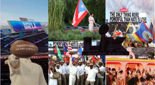 RED ZONE & RED LINES: ICE and Bad Bunny headline the halftime. (Collage by Kenzie Laing)